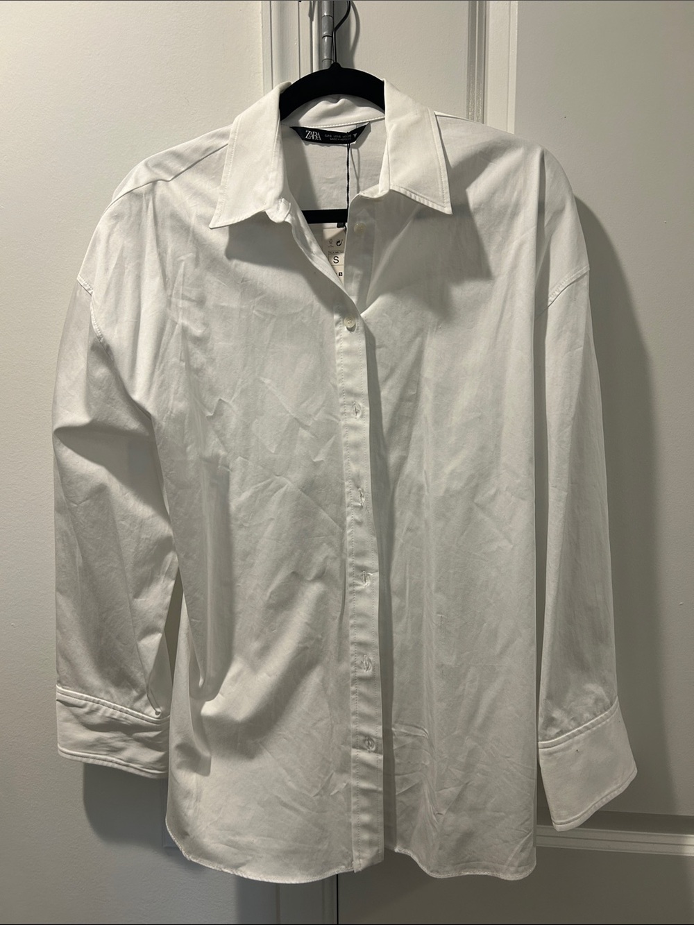 Zara White Oversized Button-Front Shirt